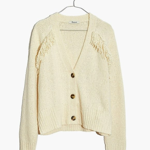 Madewell Chatterton Fringe Cardigan Sweater Ivory Button Down Women's Size XXS - Picture 2 of 9